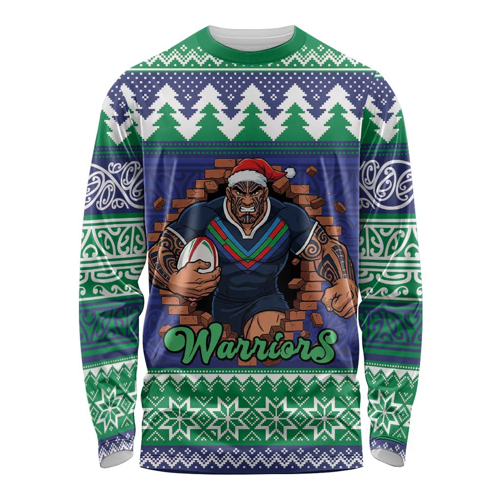 Merry Haka Warriors Personalised Long Sleeve Shirt Christmas Rugby League Spirit - Aussie Hoodie