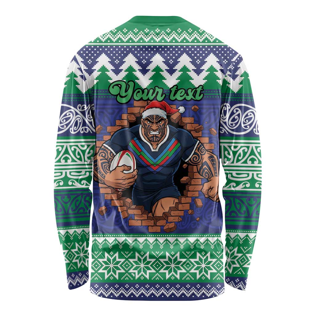Merry Haka Warriors Personalised Long Sleeve Shirt Christmas Rugby League Spirit - Aussie Hoodie