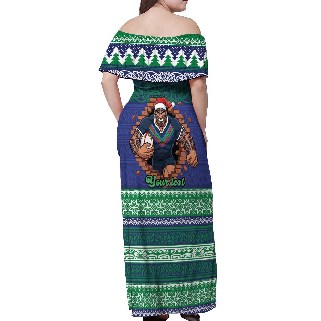 Merry Haka Warriors Personalised Off Shoulder Maxi Dress Christmas Rugby League Spirit - Aussie Hoodie