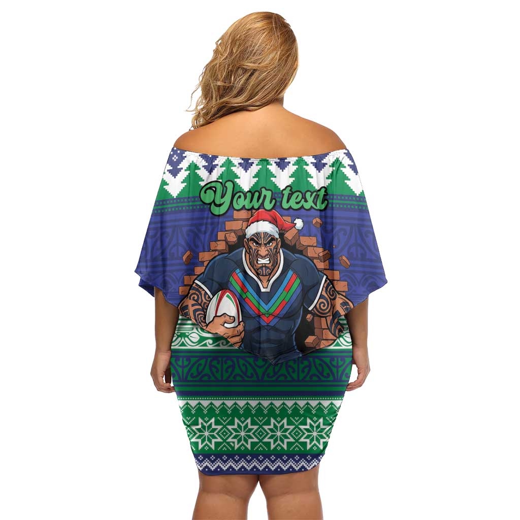 Merry Haka Warriors Personalised Off Shoulder Short Dress Christmas Rugby League Spirit - Aussie Hoodie
