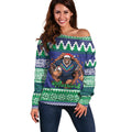 Merry Haka Warriors Personalised Off Shoulder Sweater Christmas Rugby League Spirit - Aussie Hoodie