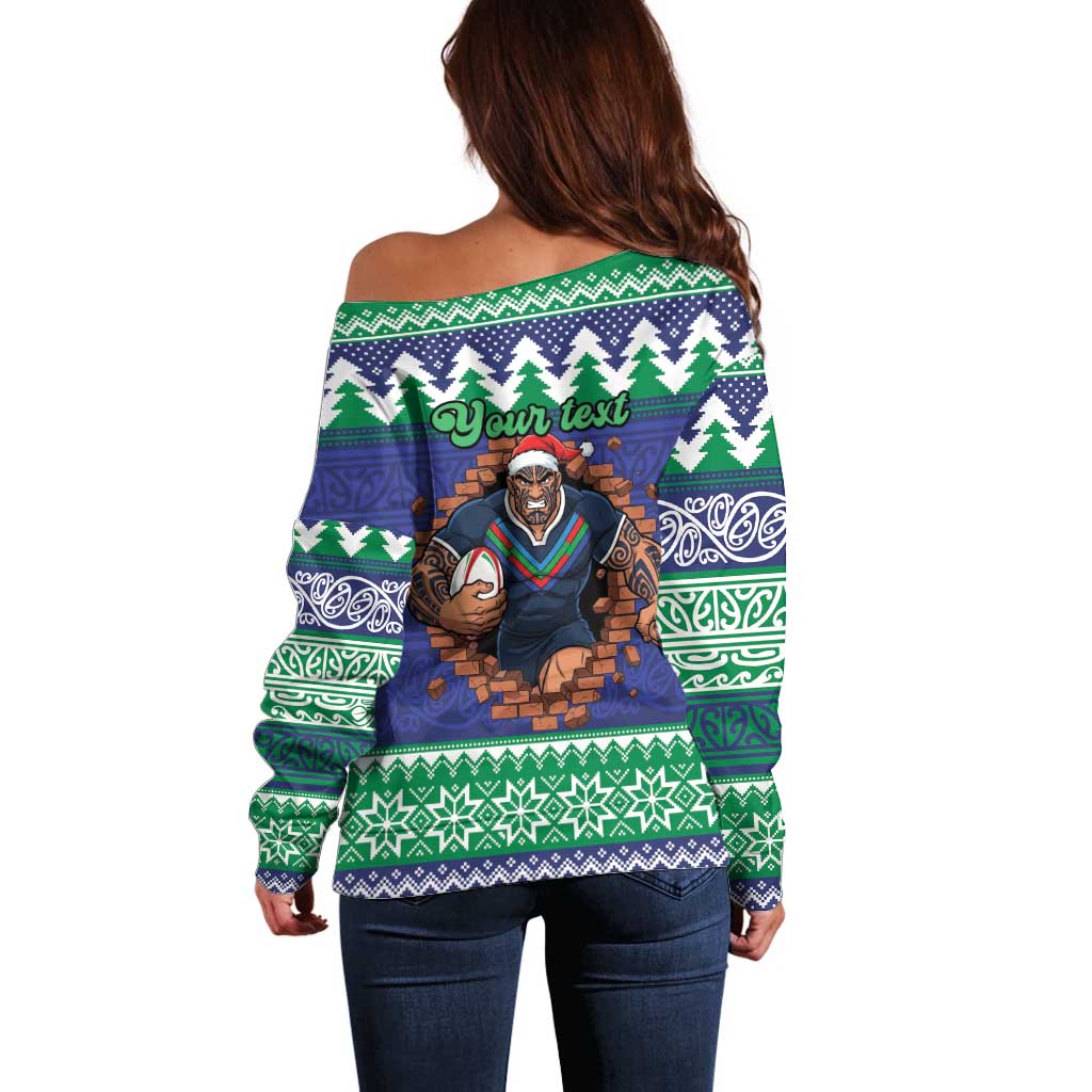 Merry Haka Warriors Personalised Off Shoulder Sweater Christmas Rugby League Spirit - Aussie Hoodie
