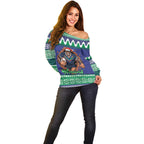Merry Haka Warriors Personalised Off Shoulder Sweater Christmas Rugby League Spirit - Aussie Hoodie
