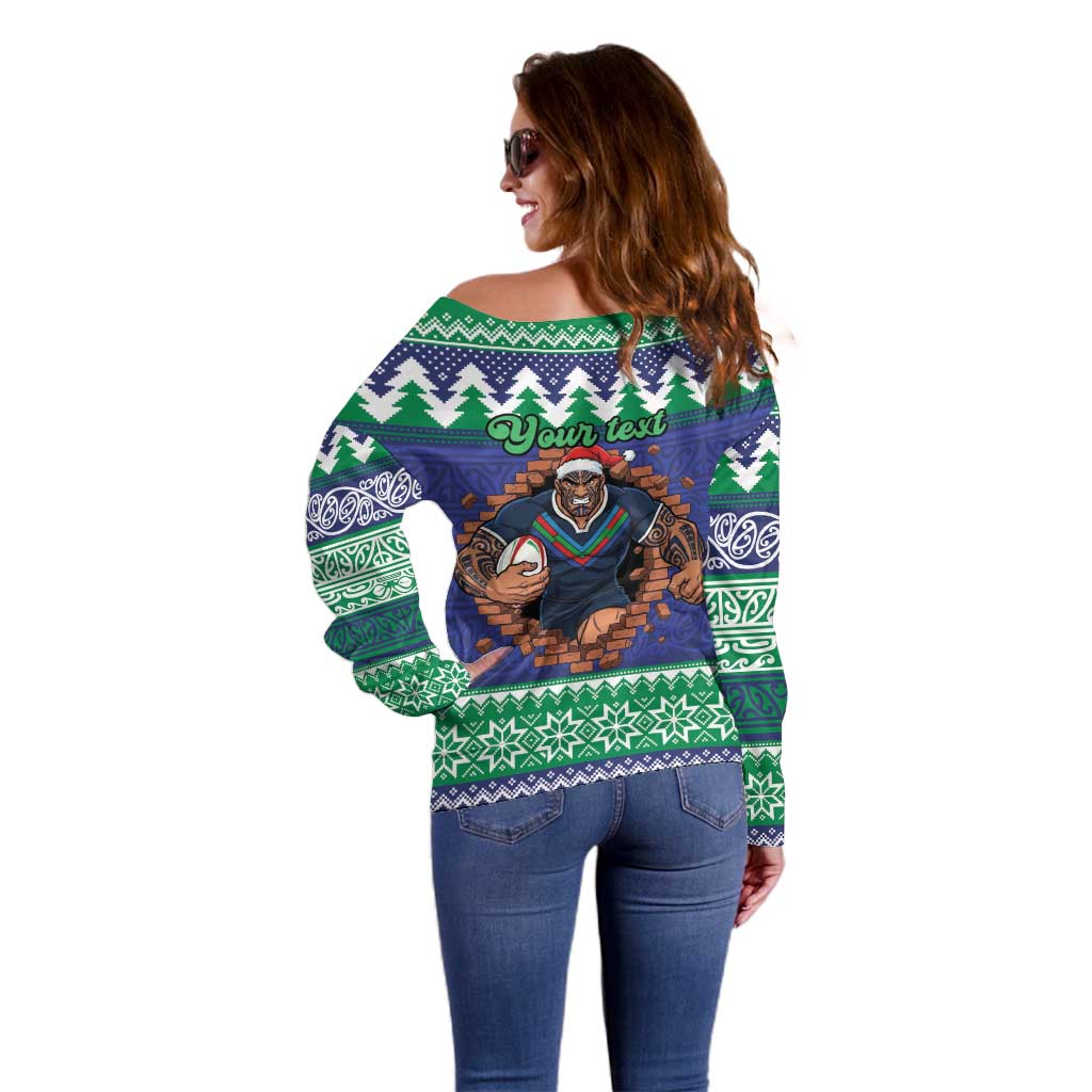 Merry Haka Warriors Personalised Off Shoulder Sweater Christmas Rugby League Spirit - Aussie Hoodie