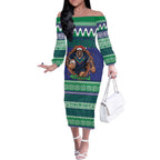 Merry Haka Warriors Personalised Off The Shoulder Long Sleeve Dress Christmas Rugby League Spirit - Aussie Hoodie