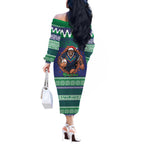 Merry Haka Warriors Personalised Off The Shoulder Long Sleeve Dress Christmas Rugby League Spirit - Aussie Hoodie