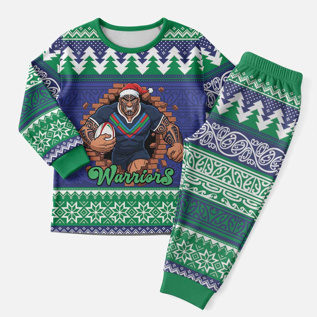 Merry Haka Warriors Personalised Christmas Pajama Set Christmas Rugby League Spirit - Aussie Hoodie