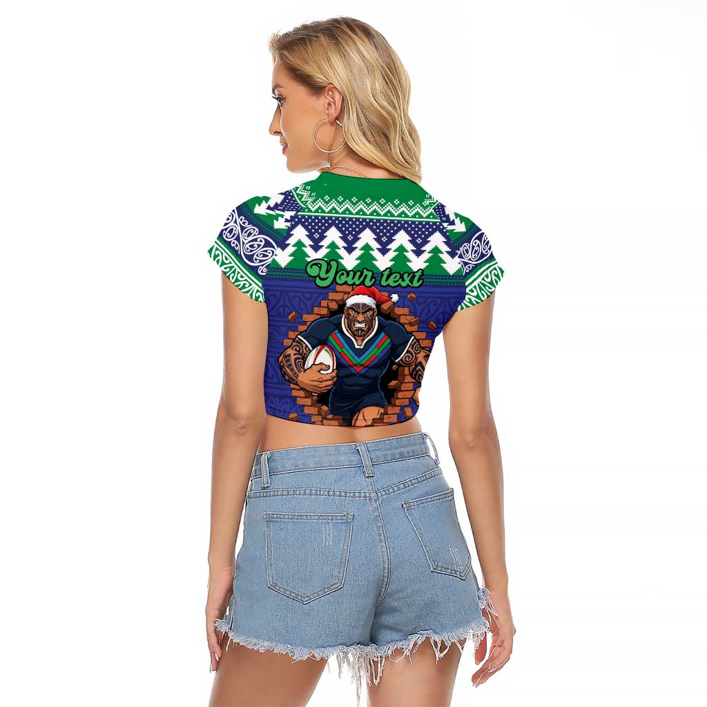 Merry Haka Warriors Personalised Raglan Cropped T Shirt Christmas Rugby League Spirit - Aussie Hoodie