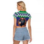 Merry Haka Warriors Personalised Raglan Cropped T Shirt Christmas Rugby League Spirit - Aussie Hoodie