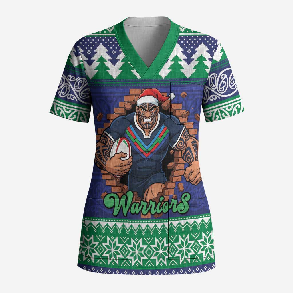 Merry Haka Warriors Personalised Scrub Top Christmas Rugby League Spirit - Aussie Hoodie