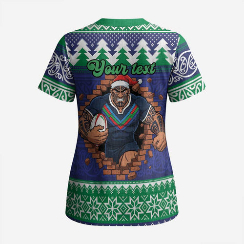 Merry Haka Warriors Personalised Scrub Top Christmas Rugby League Spirit - Aussie Hoodie