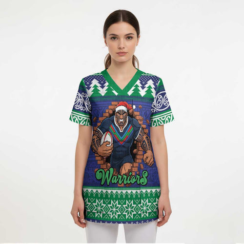 Merry Haka Warriors Personalised Scrub Top Christmas Rugby League Spirit - Aussie Hoodie