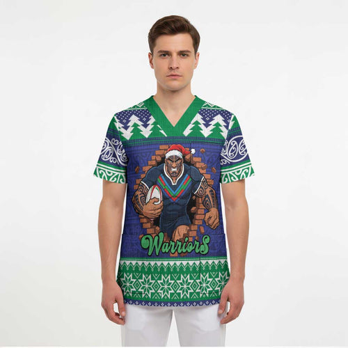 Merry Haka Warriors Personalised Scrub Top Christmas Rugby League Spirit - Aussie Hoodie