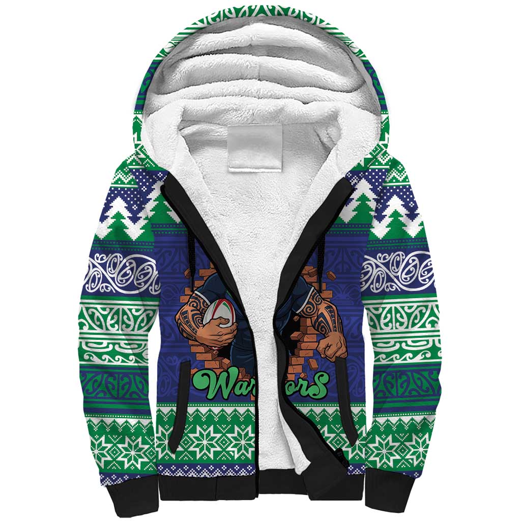 Merry Haka Warriors Personalised Sherpa Hoodie Christmas Rugby League Spirit - Aussie Hoodie