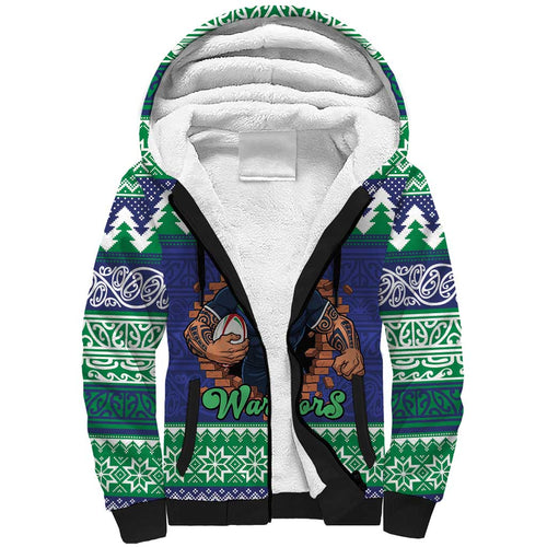 Merry Haka Warriors Personalised Sherpa Hoodie Christmas Rugby League Spirit - Aussie Hoodie
