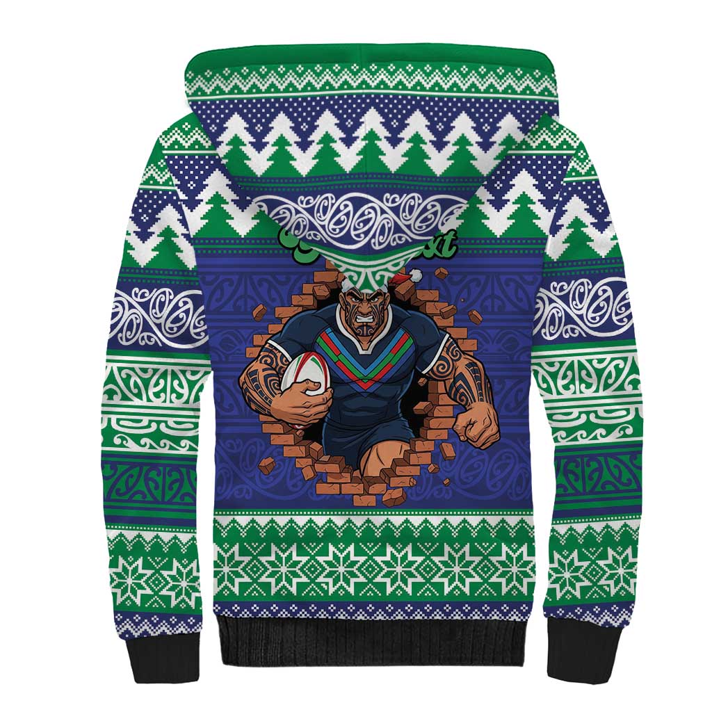 Merry Haka Warriors Personalised Sherpa Hoodie Christmas Rugby League Spirit - Aussie Hoodie