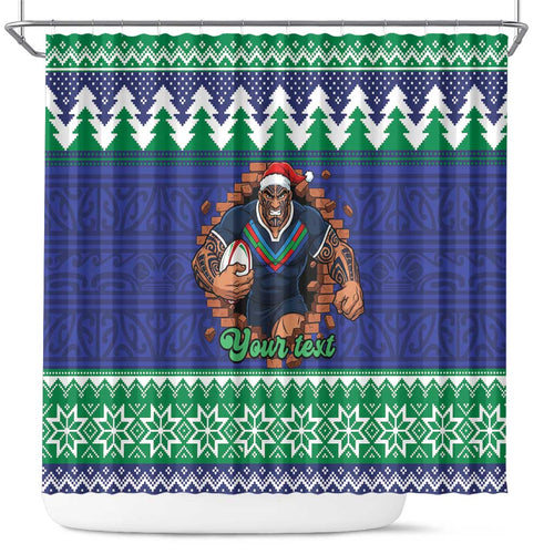 Merry Haka Warriors Personalised Shower Curtain Christmas Rugby League Spirit - Aussie Hoodie