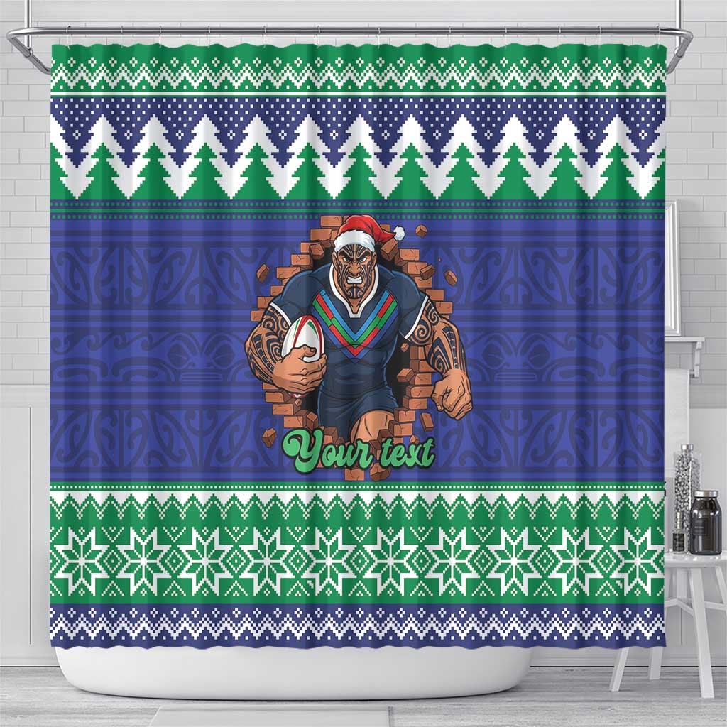 Merry Haka Warriors Personalised Shower Curtain Christmas Rugby League Spirit - Aussie Hoodie