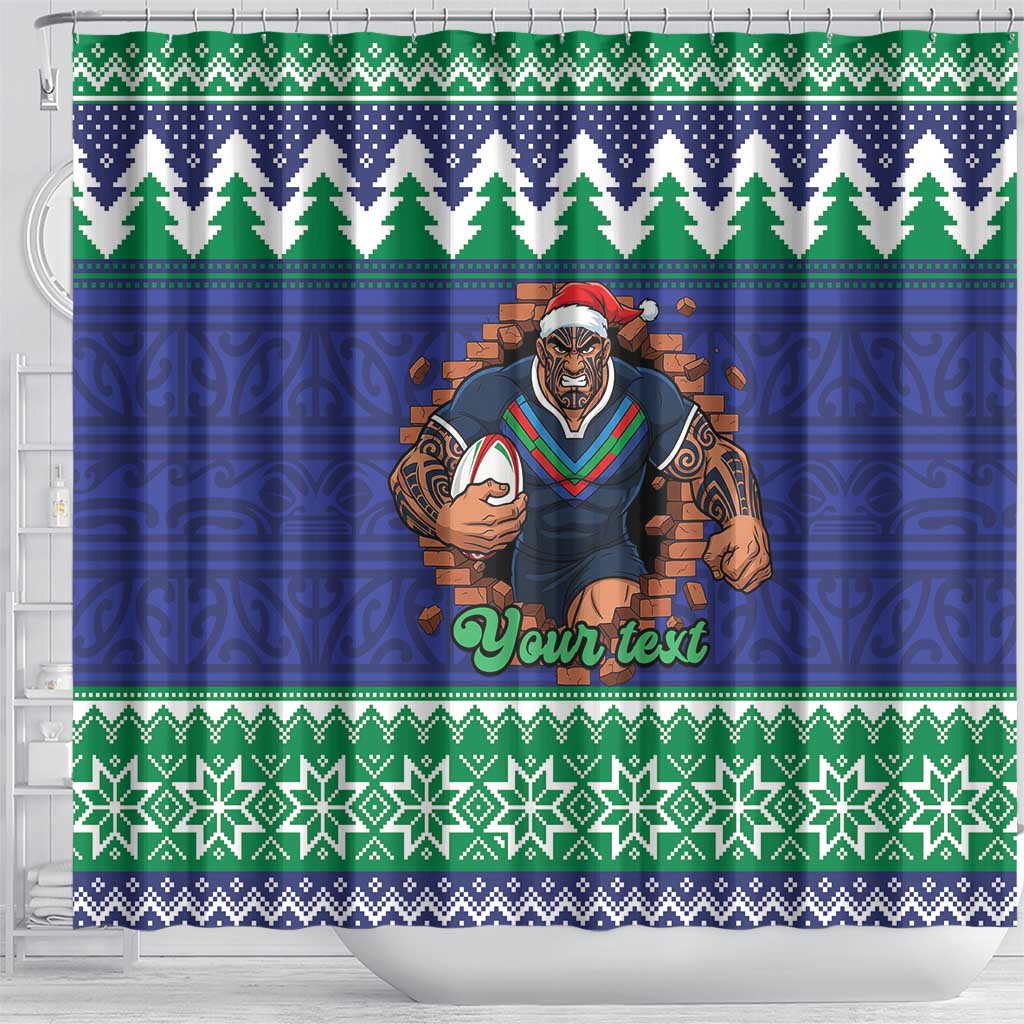 Merry Haka Warriors Personalised Shower Curtain Christmas Rugby League Spirit - Aussie Hoodie
