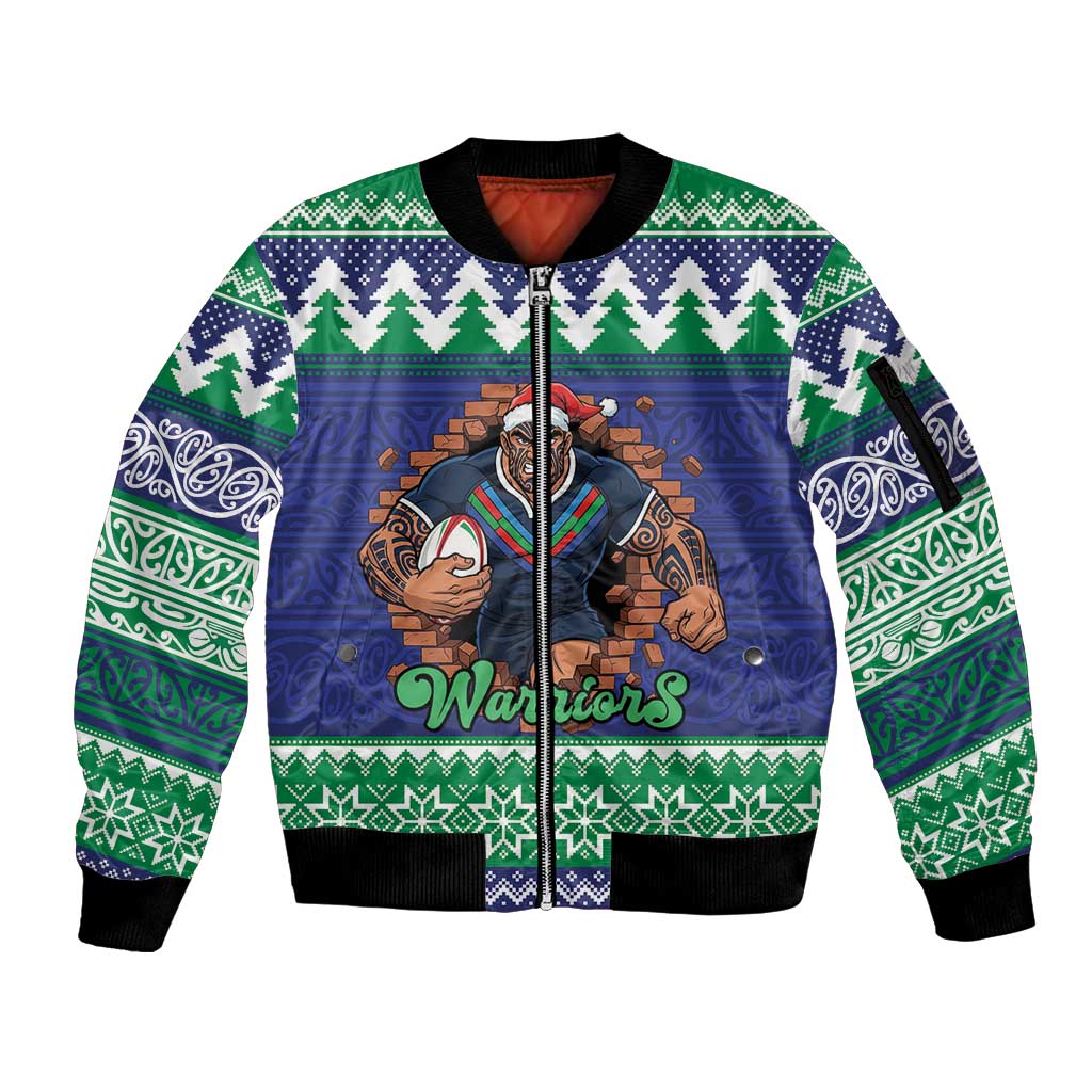 Merry Haka Warriors Personalised Sleeve Zip Bomber Jacket Christmas Rugby League Spirit - Aussie Hoodie
