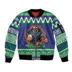 Merry Haka Warriors Personalised Sleeve Zip Bomber Jacket Christmas Rugby League Spirit - Aussie Hoodie