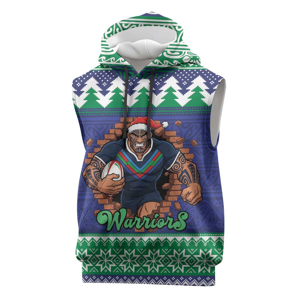 Merry Haka Warriors Personalised Sleeveless Hoodie Christmas Rugby League Spirit - Aussie Hoodie