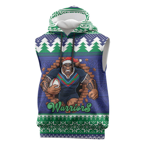 Merry Haka Warriors Personalised Sleeveless Hoodie Christmas Rugby League Spirit - Aussie Hoodie