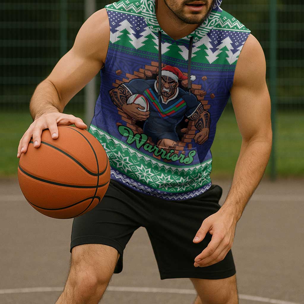 Merry Haka Warriors Personalised Sleeveless Hoodie Christmas Rugby League Spirit - Aussie Hoodie