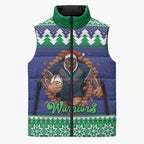Merry Haka Warriors Personalised Sleeveless Puffer Jacket Christmas Rugby League Spirit - Aussie Hoodie