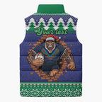 Merry Haka Warriors Personalised Sleeveless Puffer Jacket Christmas Rugby League Spirit - Aussie Hoodie