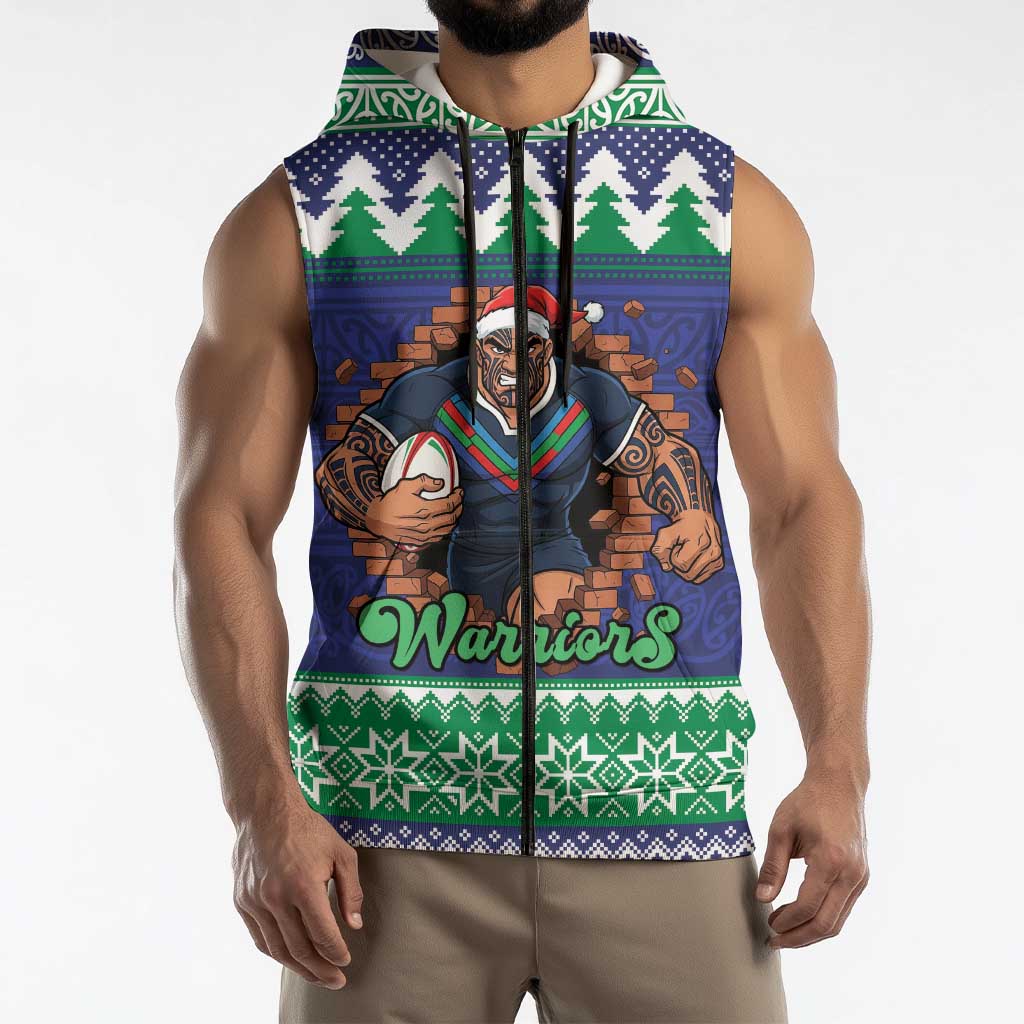 Merry Haka Warriors Personalised Sleeveless Zip Hoodie Christmas Rugby League Spirit LT9