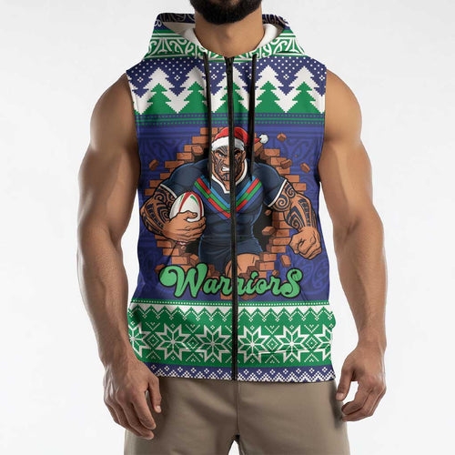 Merry Haka Warriors Personalised Sleeveless Zip Hoodie Christmas Rugby League Spirit LT9