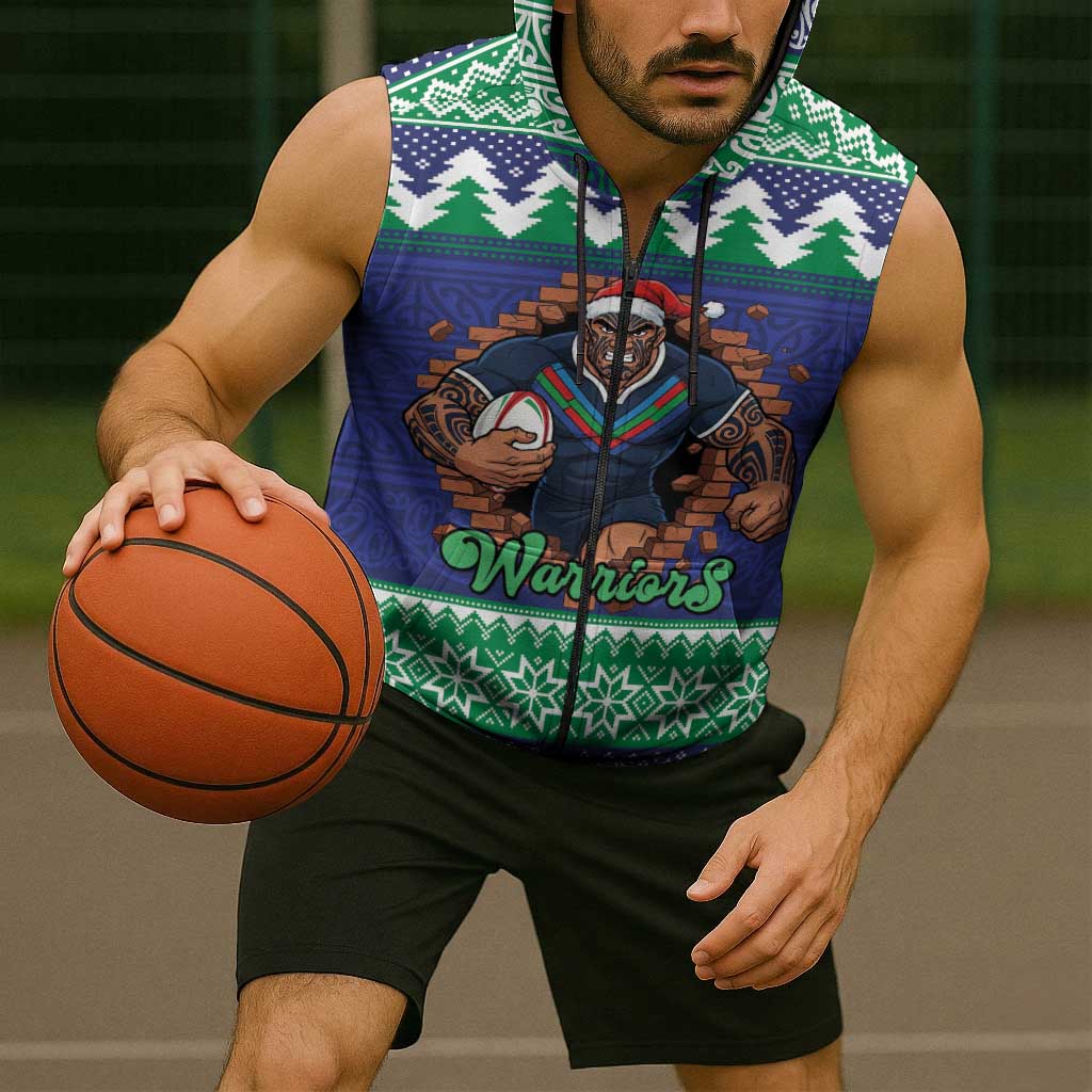 Merry Haka Warriors Personalised Sleeveless Zip Hoodie Christmas Rugby League Spirit LT9