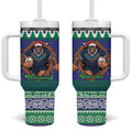 Merry Haka Warriors Personalised Tumbler With Handle Christmas Rugby League Spirit - Aussie Hoodie