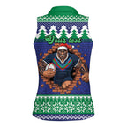 Merry Haka Warriors Personalised Women Sleeveless Polo Shirt Christmas Rugby League Spirit - Aussie Hoodie