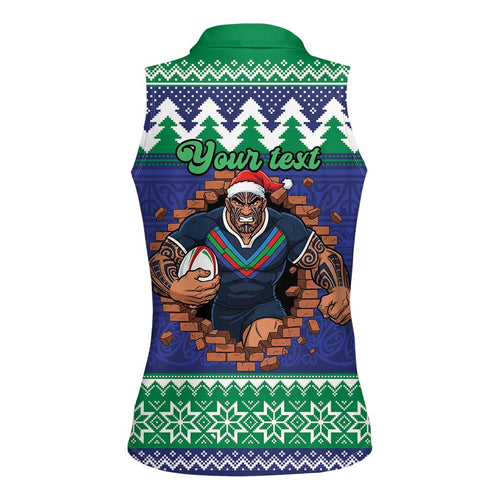Merry Haka Warriors Personalised Women Sleeveless Polo Shirt Christmas Rugby League Spirit - Aussie Hoodie