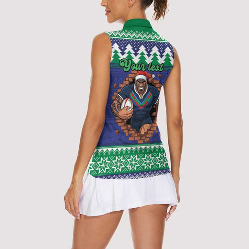 Merry Haka Warriors Personalised Women Sleeveless Polo Shirt Christmas Rugby League Spirit - Aussie Hoodie