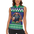 Merry Haka Warriors Personalised Women Sleeveless Polo Shirt Christmas Rugby League Spirit - Aussie Hoodie