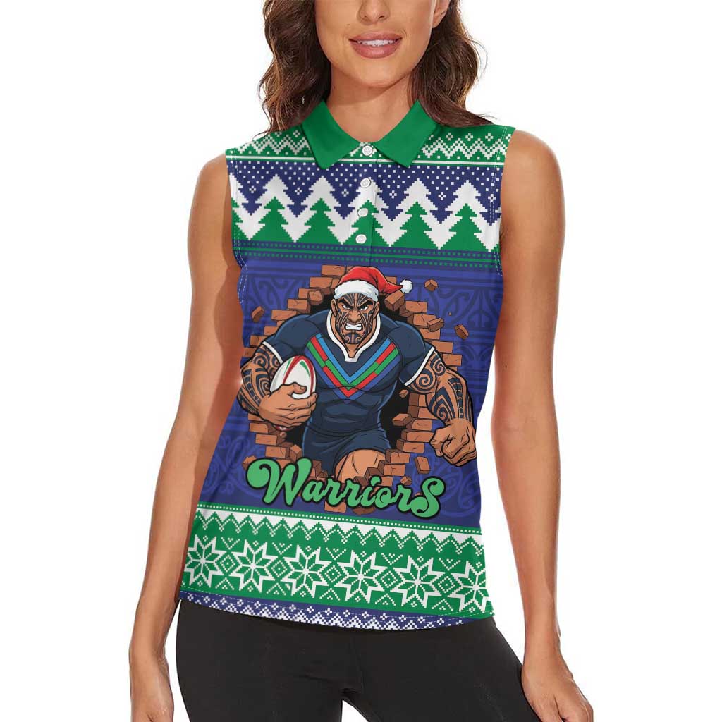 Merry Haka Warriors Personalised Women Sleeveless Polo Shirt Christmas Rugby League Spirit - Aussie Hoodie