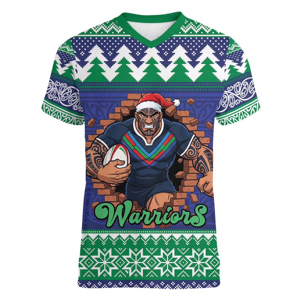Merry Haka Warriors Personalised Women V-Neck T-Shirt Christmas Rugby League Spirit - Aussie Hoodie