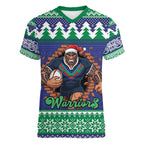 Merry Haka Warriors Personalised Women V-Neck T-Shirt Christmas Rugby League Spirit - Aussie Hoodie
