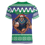 Merry Haka Warriors Personalised Women V-Neck T-Shirt Christmas Rugby League Spirit - Aussie Hoodie