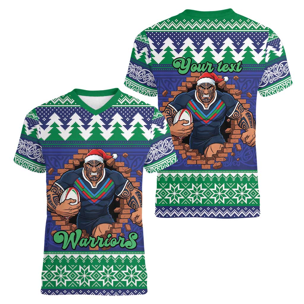 Merry Haka Warriors Personalised Women V-Neck T-Shirt Christmas Rugby League Spirit - Aussie Hoodie