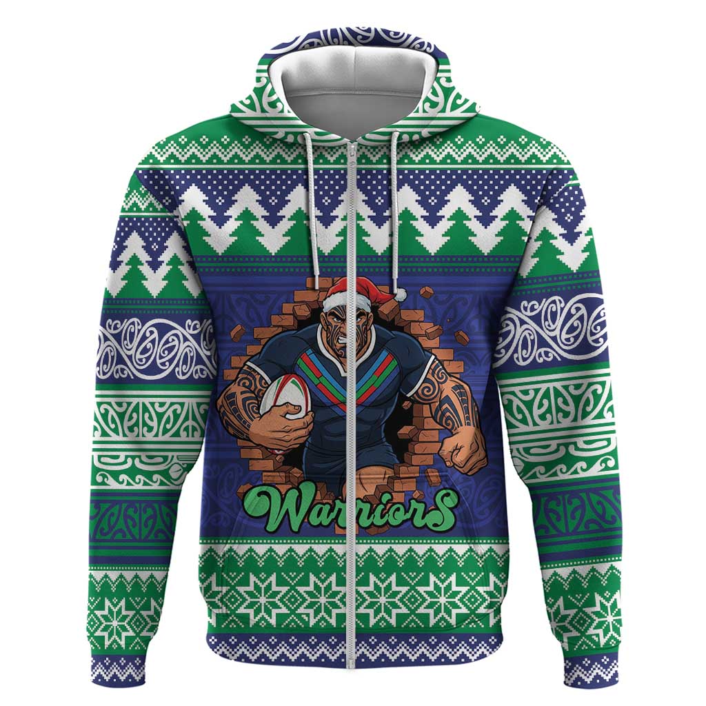 Merry Haka Warriors Personalised Zip Hoodie Christmas Rugby League Spirit - Aussie Hoodie