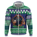 Merry Haka Warriors Personalised Zip Hoodie Christmas Rugby League Spirit - Aussie Hoodie
