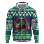 Merry Haka Warriors Personalised Zip Hoodie Christmas Rugby League Spirit - Aussie Hoodie