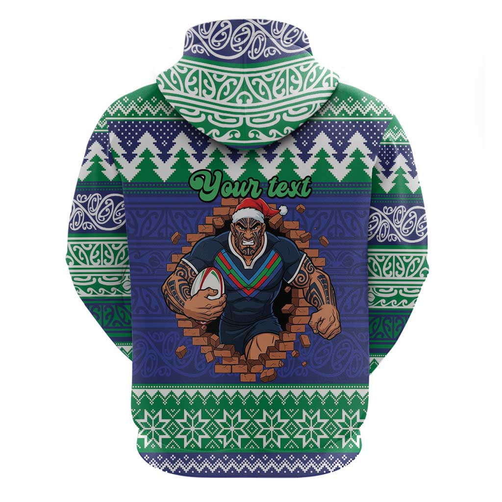 Merry Haka Warriors Personalised Zip Hoodie Christmas Rugby League Spirit - Aussie Hoodie