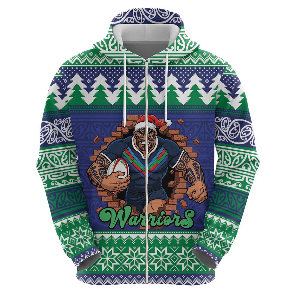 Merry Haka Warriors Personalised Zip Hoodie Christmas Rugby League Spirit - Aussie Hoodie