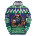 Merry Haka Warriors Personalised Zip Hoodie Christmas Rugby League Spirit - Aussie Hoodie