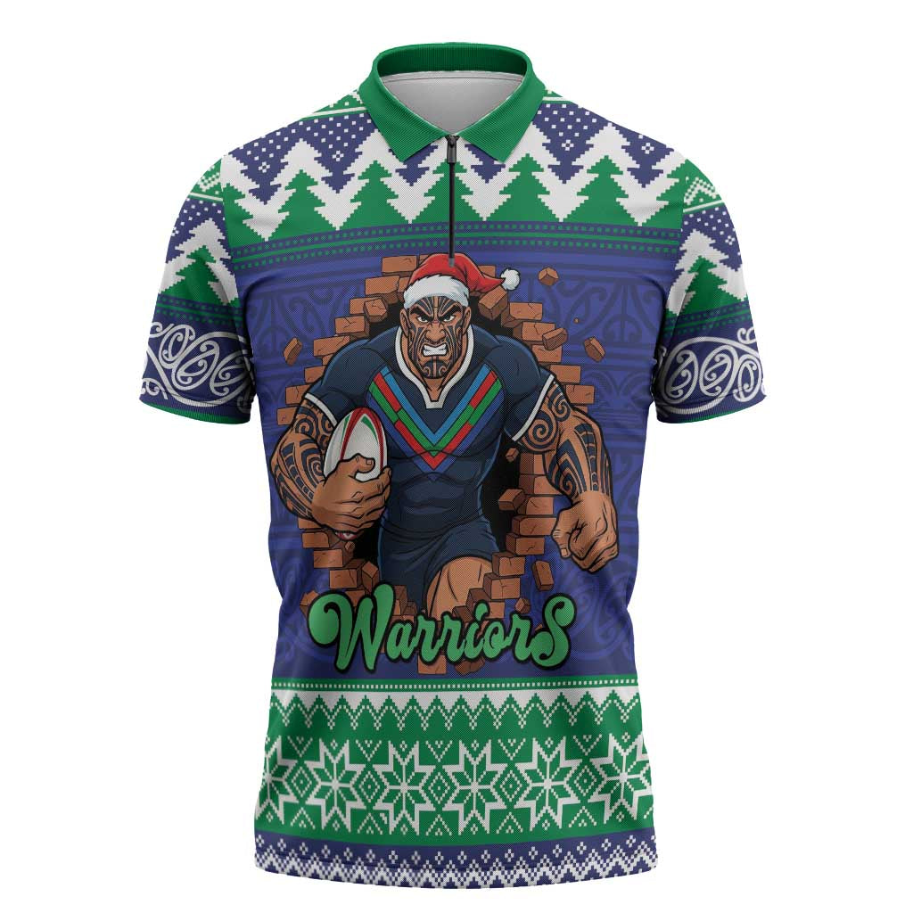 Merry Haka Warriors Personalised Zipper Polo Shirt Christmas Rugby League Spirit - Aussie Hoodie